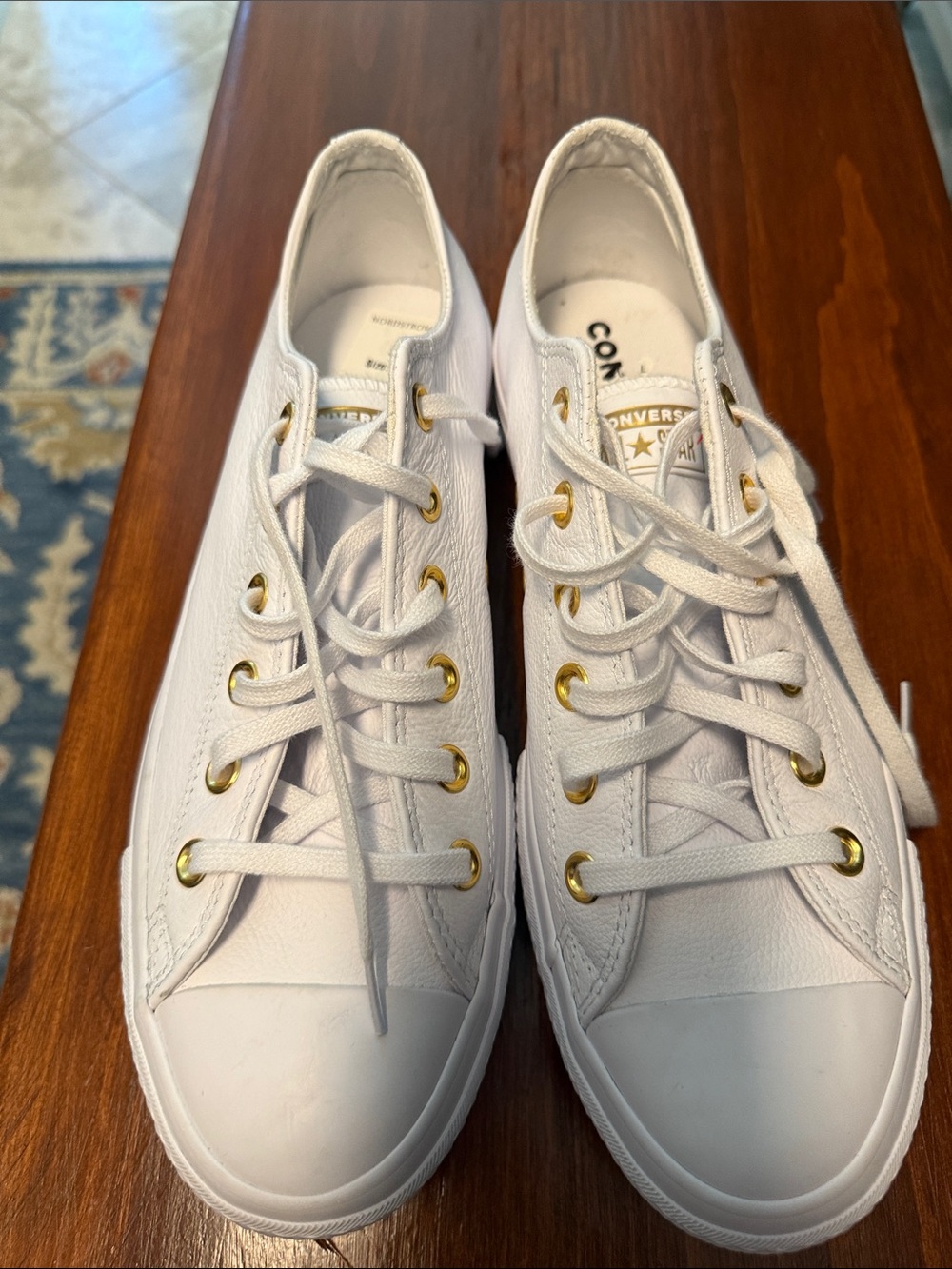 Converse White Low Top Sneakers with Gold Eyelets